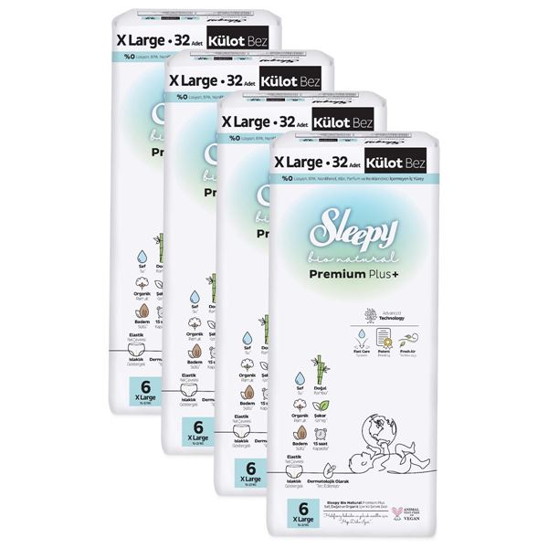 Sleepy Bio Natural Premium Plus Ultra Paket Külot Bez 6 Numara Xlarge 128 Adet