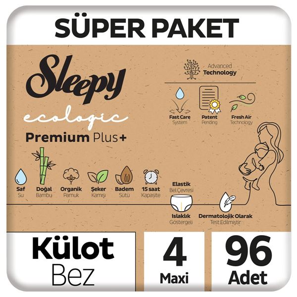 Sleepy Ecologic Premium Plus Süper Paket Külot Bez 4 Numara Maxi 96 Adet
