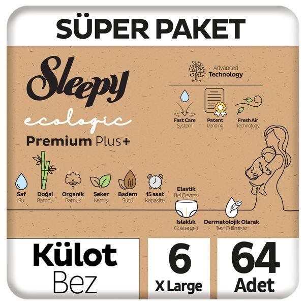 Sleepy Ecologic Premium Plus Süper Paket Külot Bez 6 Numara Xlarge 64 Adet
