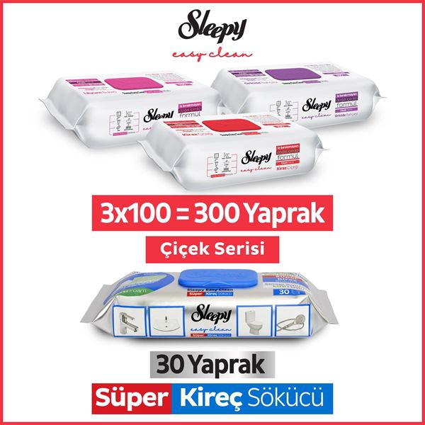 Sleepy Easy Clean Çiçek Serisi&Süper Kireç Sökücü Yüzey Temizlik Havlusu&Mendili(3x100+30)