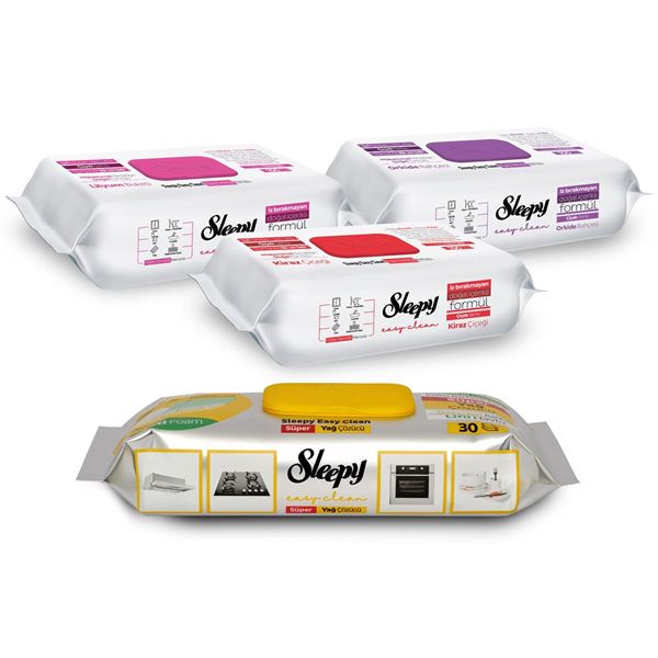 Sleepy Easy Clean Çiçek Serisi&Süper Yağ Çözücü Yüzey Temizlik Havlusu&Mendili(3x100+30)