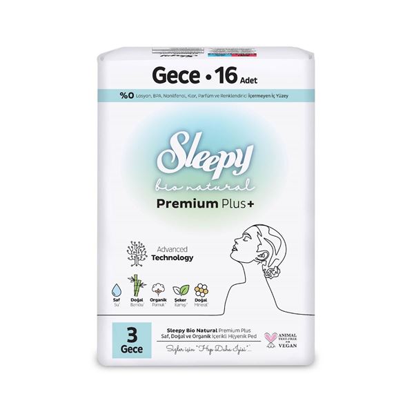 Sleepy Bio Natural Premium Plus Hijyenik Ped Gece 16 Adet