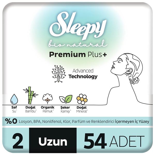 Sleepy Bio Natural Premium Plus Hijyenik Ped Süper Avantaj Paketi Uzun 54 Adet