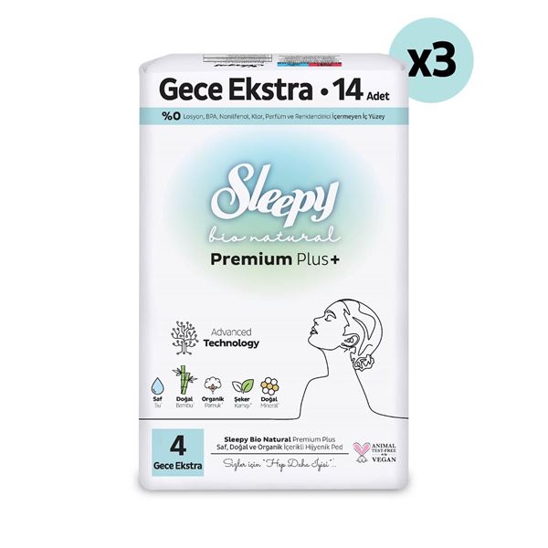 Sleepy Bio Natural Premium Plus Hijyenik Ped Süper Avantaj Paketi Gece Ekstra 42 Adet
