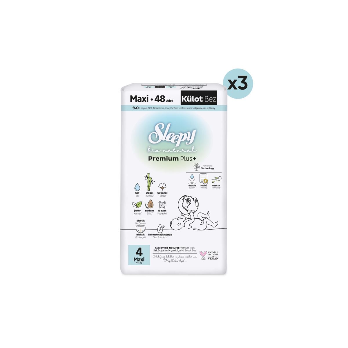 Sleepy Bio Natural Premium Plus Avantajlı Paket Külot Bez 4 Numara Maxi 144 Adet