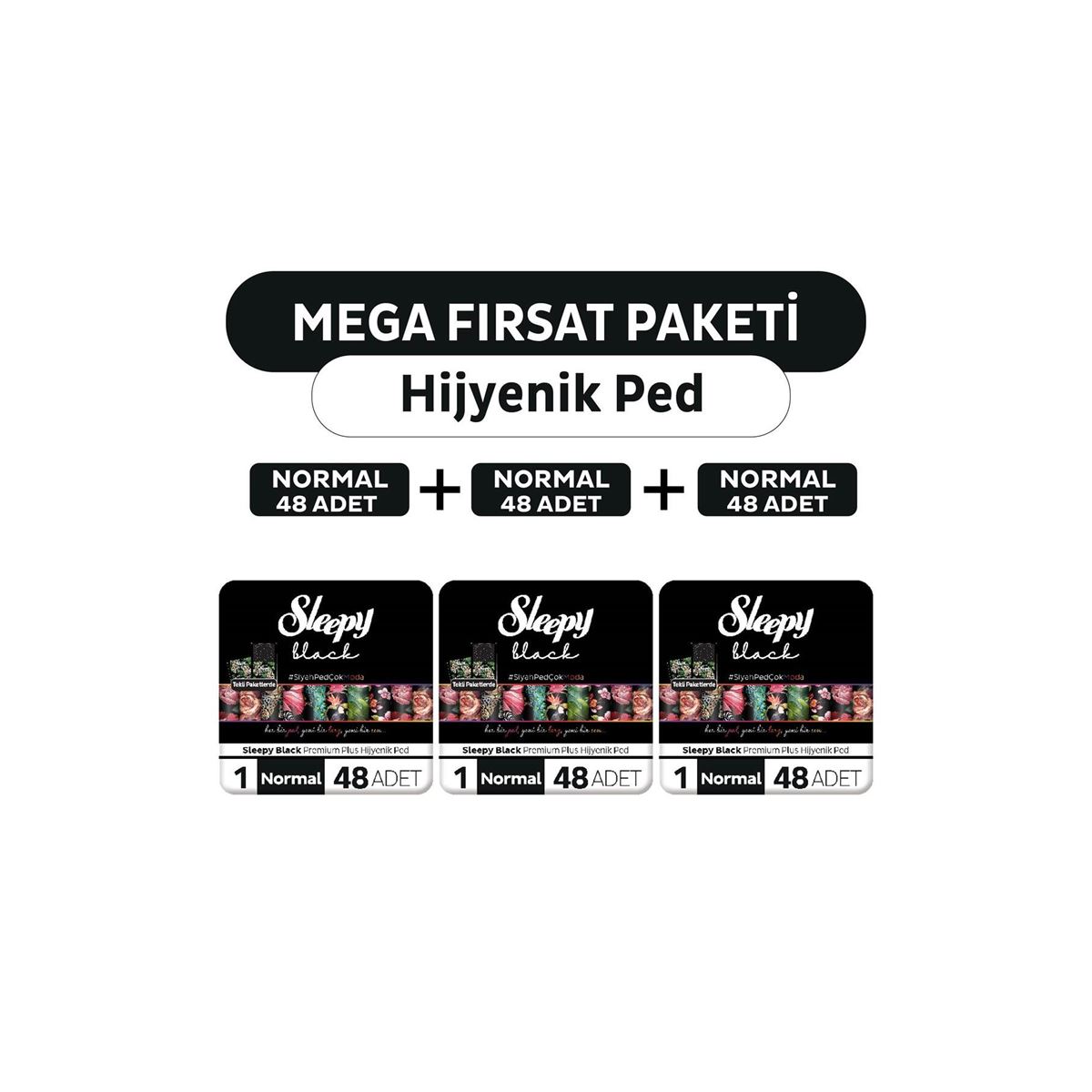 Sleepy Black Premium Plus Hijyenik Ped Mega Fırsat Paketi Normal 144 Adet