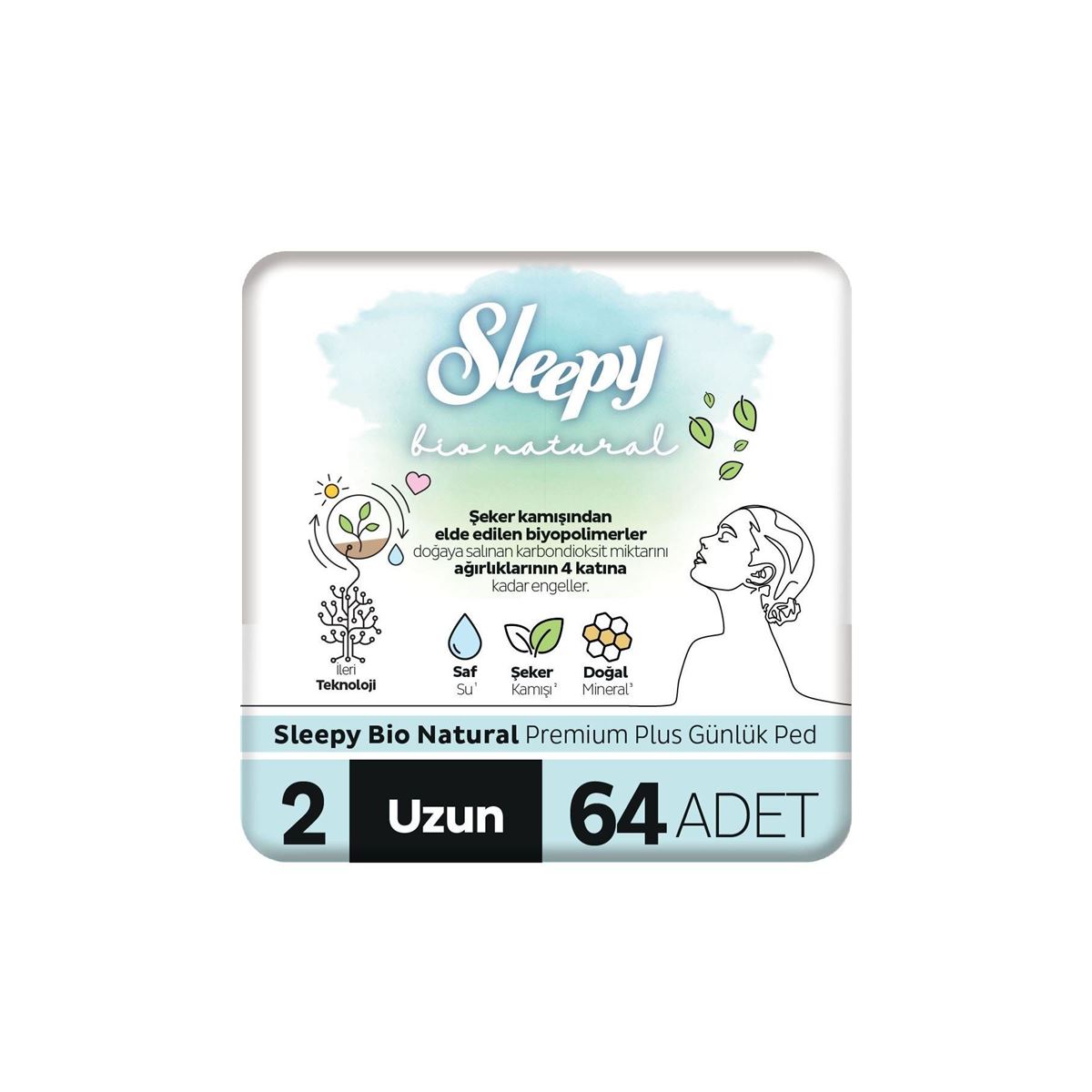 Sleepy Bio Natural Premium Plus Günlük Ped Uzun 64 Adet Ped