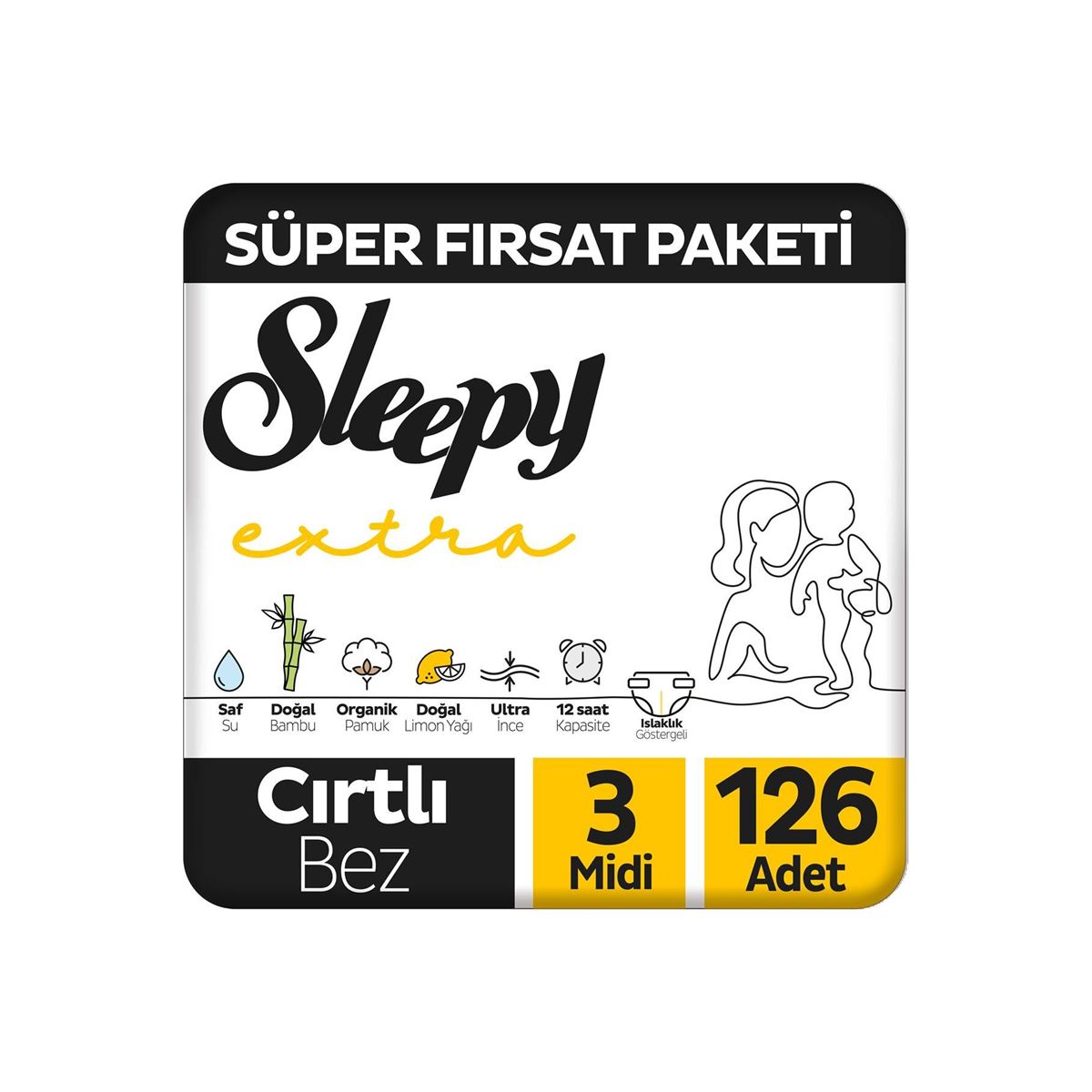 Sleepy Extra Günlük Aktivite Süper Fırsat Paketi Bebek Bezi 3 Numara Midi 126 Adet