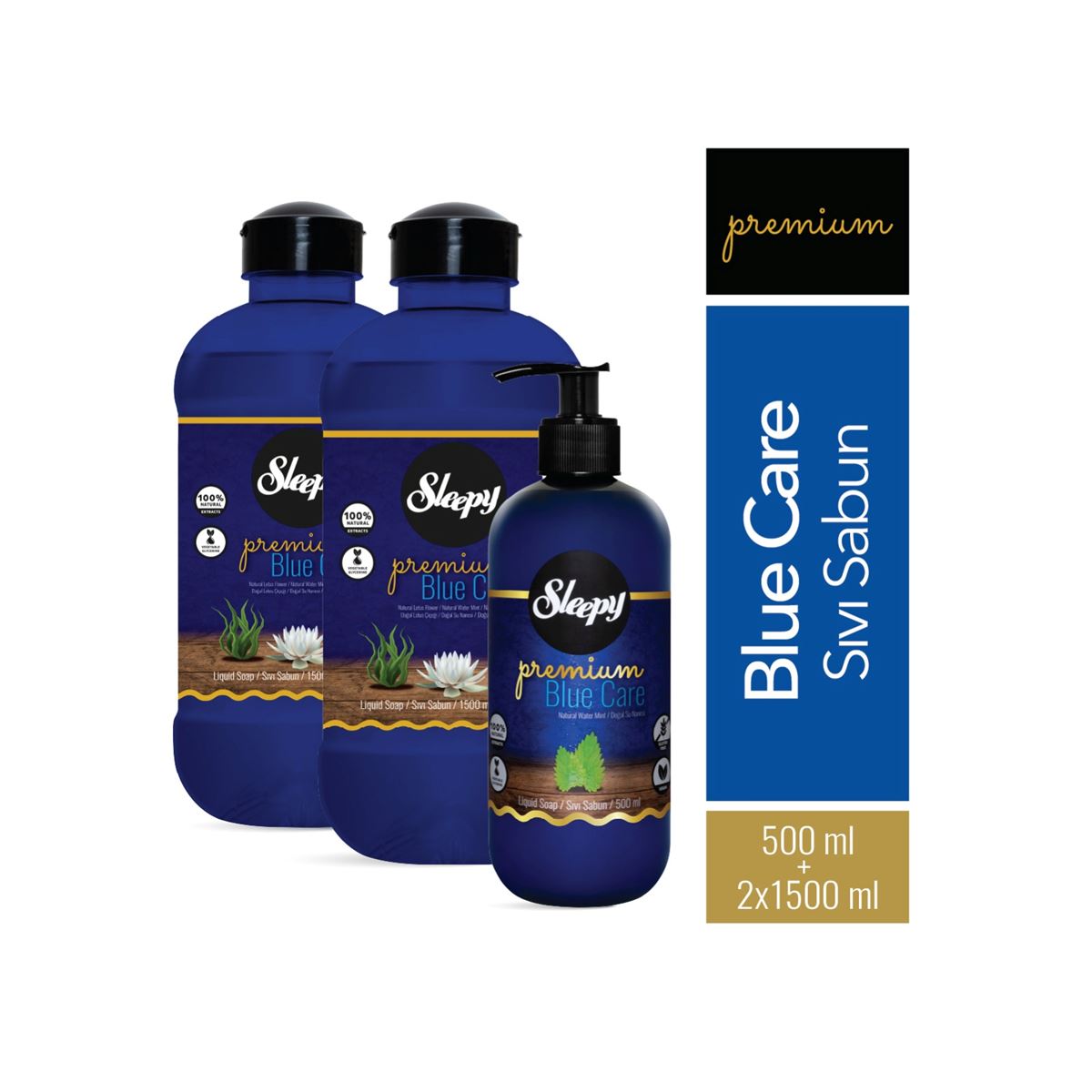 Sleepy Premium Blue Care Serisi Sıvı Sabun 500 ml + 2x1500 ml