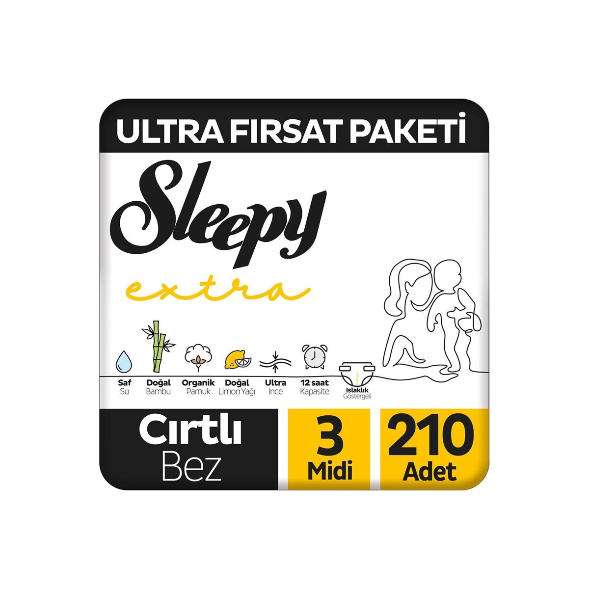 Sleepy Extra Günlük Aktivite Ultra Fırsat Paketi Bebek Bezi 3 Numara Midi 210 Adet