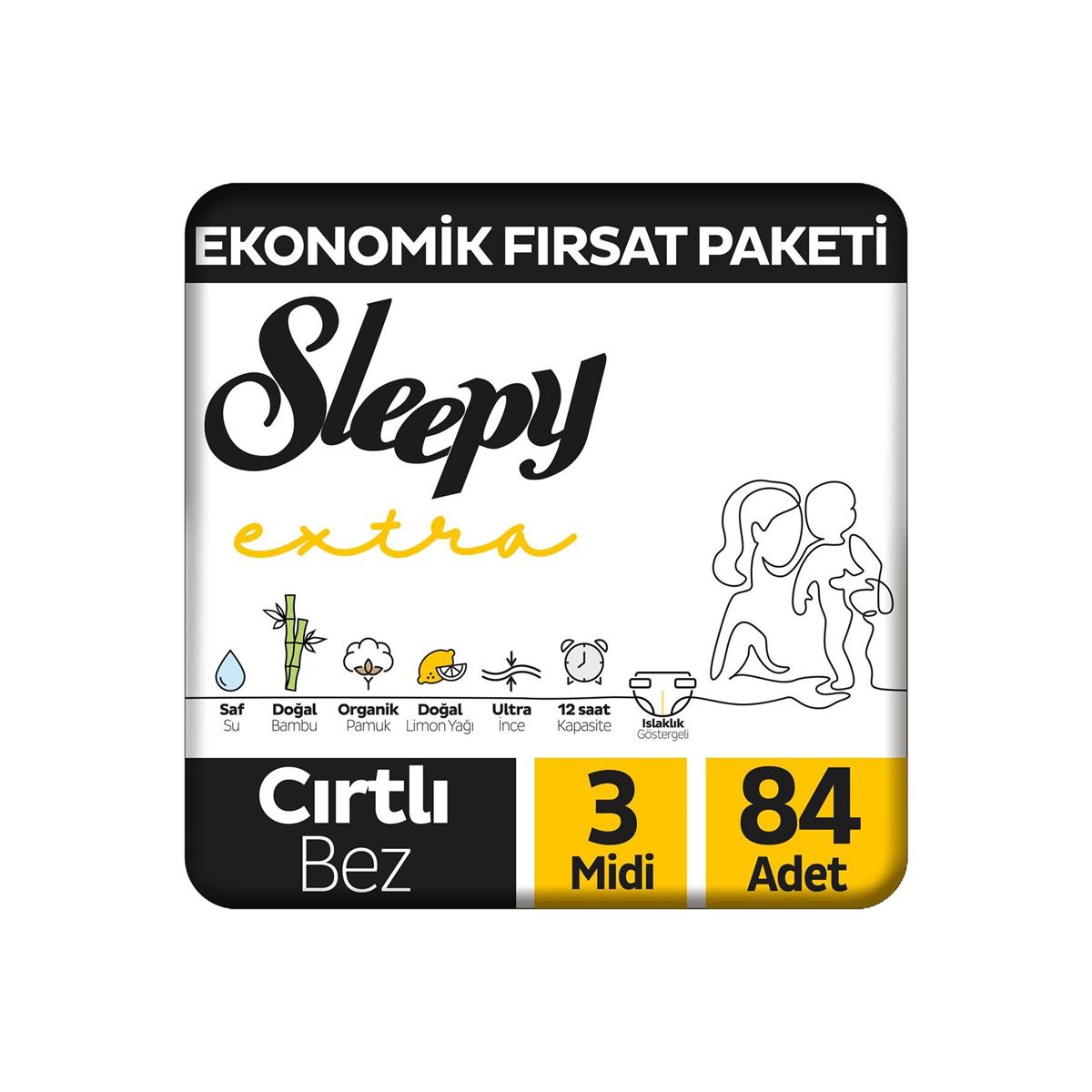 Sleepy Extra Günlük Aktivite Ekonomik Fırsat Paketi Bebek Bezi 3 Numara Midi 84 Adet