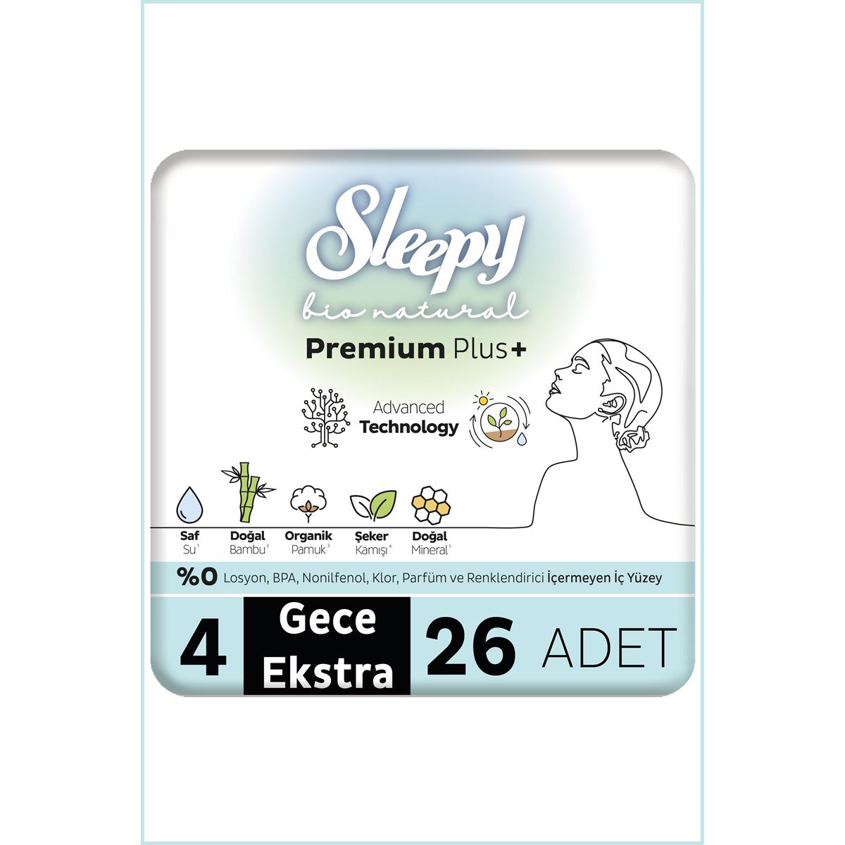 Sleepy Bio Natural Premium Plus Hijyenik Ped Mega Paket Gece Extra 26 Adet