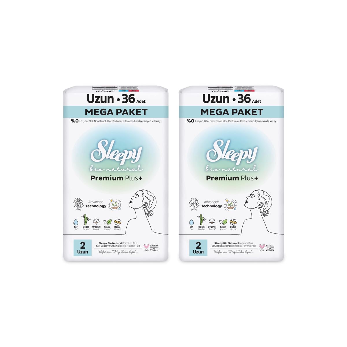 Sleepy Bio Natural Premium Plus Hijyenik Ped Mega Paket Uzun 36x2 (72 Adet) + Cüzdan Hediyeli