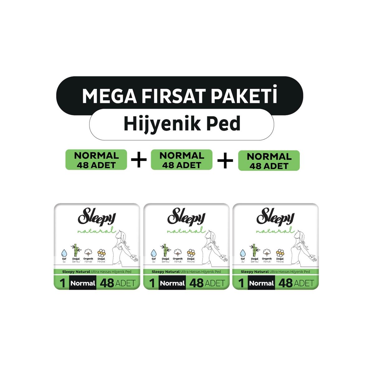 Sleepy Natural Ultra Hassas Hijyenik Ped Mega Fırsat Paketi Normal 144 Adet