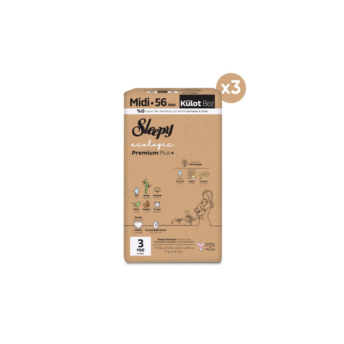 Sleepy Ecologic Premium Plus Avantajlı Paket Külot Bez 3 Numara Midi 168 Adet