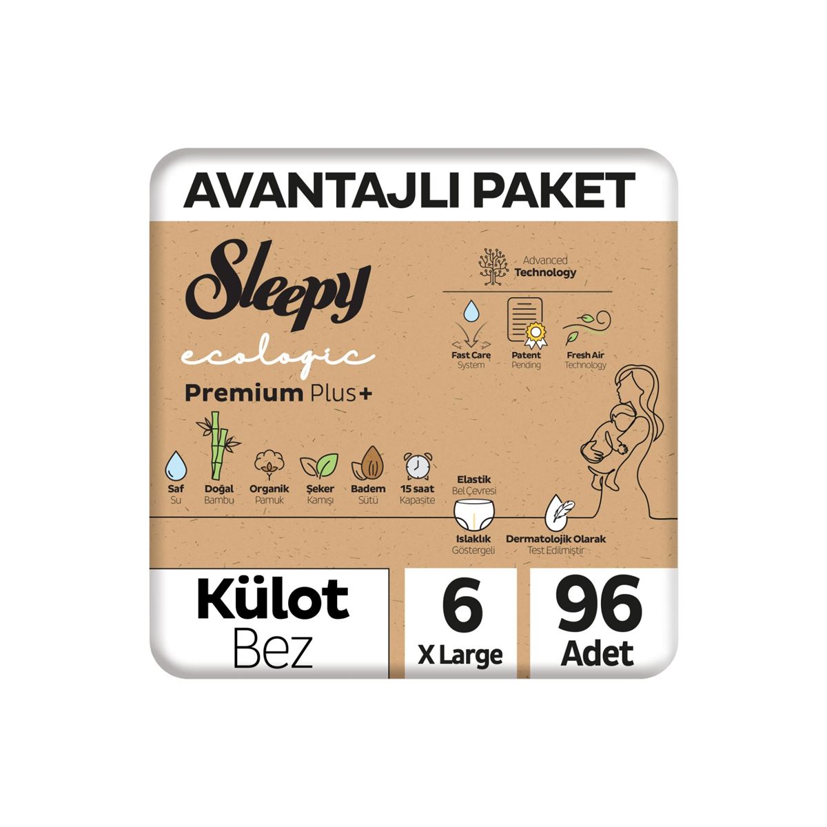 Sleepy Ecologic Premium Plus Avantajlı Paket Külot Bez 6 Numara Xlarge 96 Adet