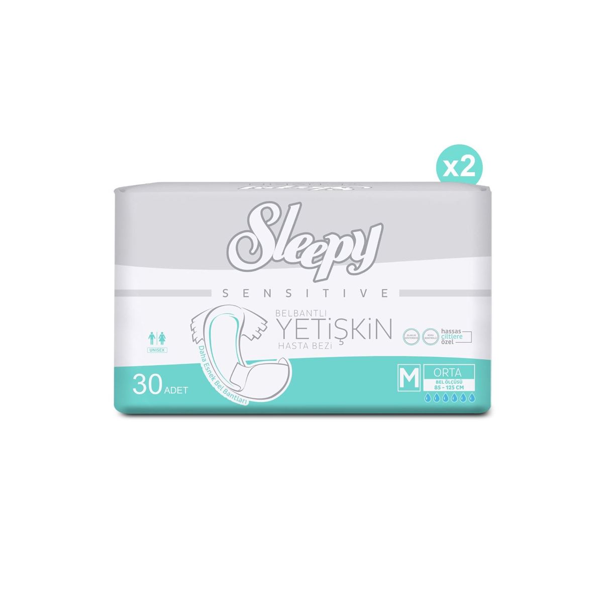 2'li Sleepy Medium Yetişkin Hasta Bezi 30x2 (60 Adet)