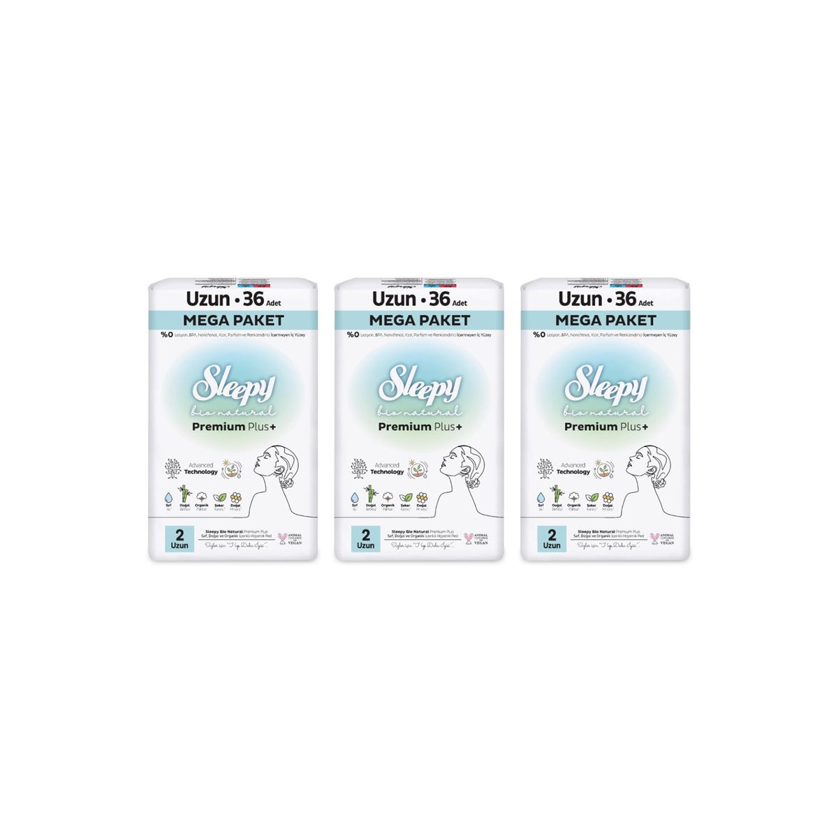 Sleepy Bio Natural Premium Plus Hijyenik Ped Mega Paket Uzun 36x3 (108 Adet)