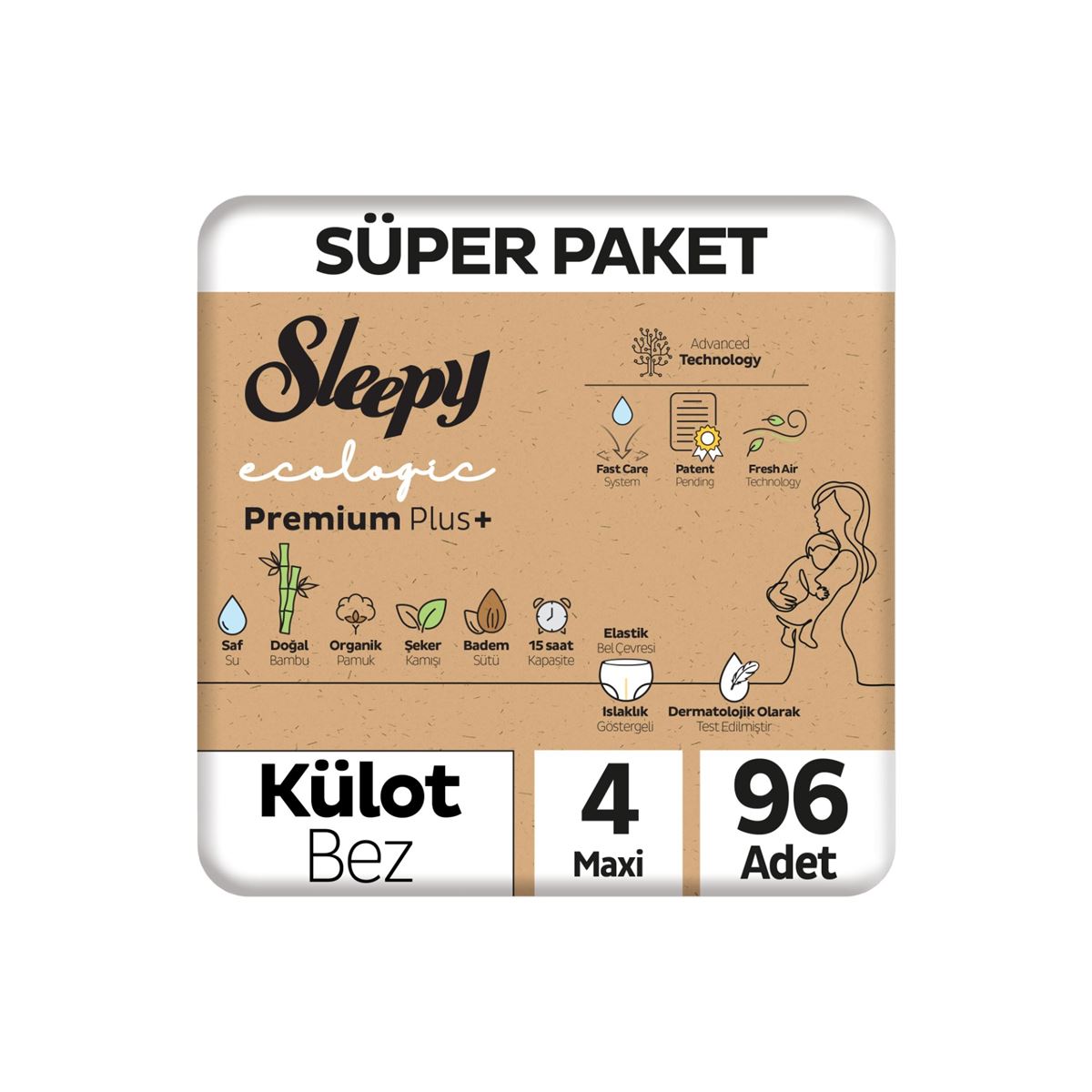 Sleepy Ecologic Premium Plus Süper Paket Külot Bez 4 Numara Maxi 96 Adet