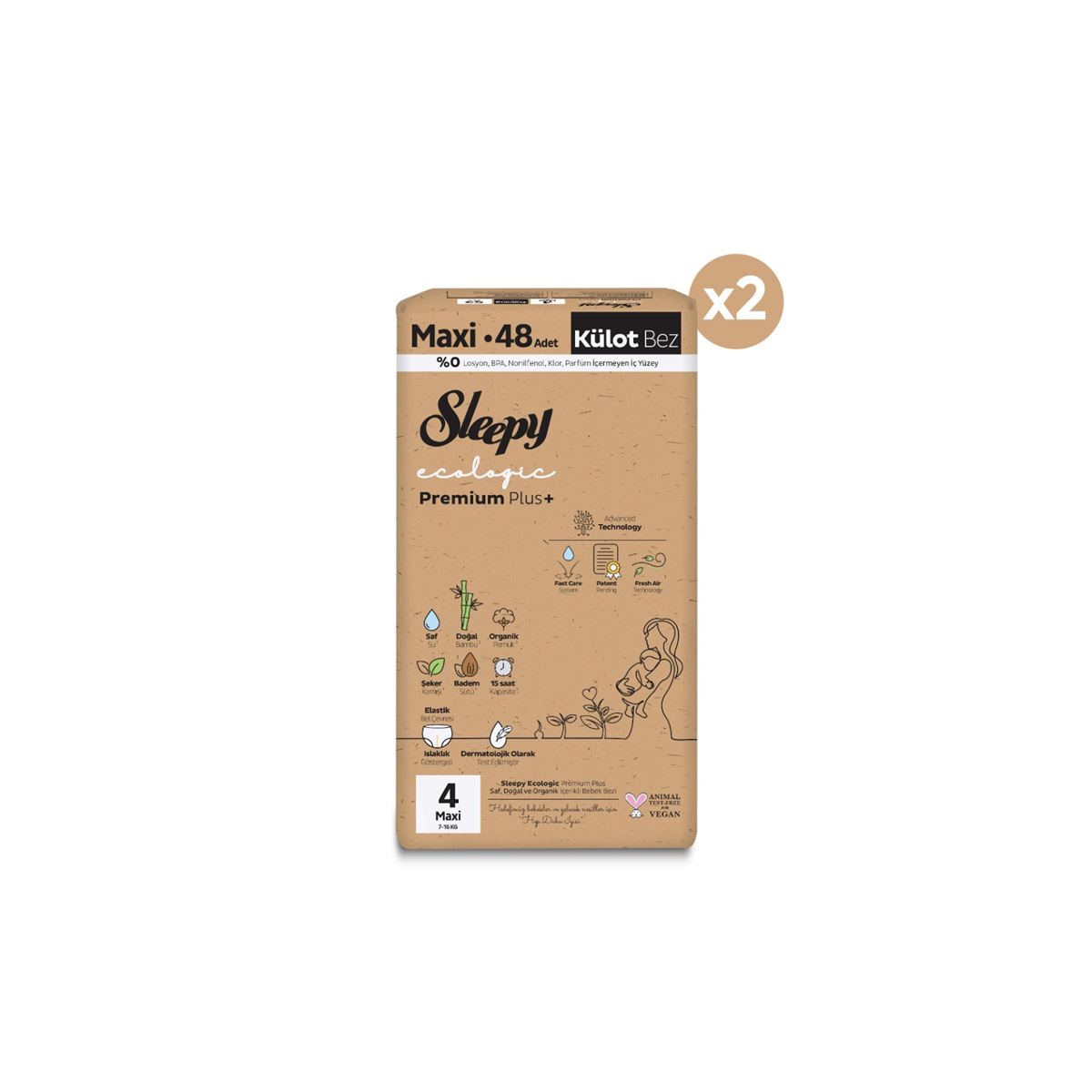 Sleepy Ecologic Premium Plus Süper Paket Külot Bez 4 Numara Maxi 96 Adet