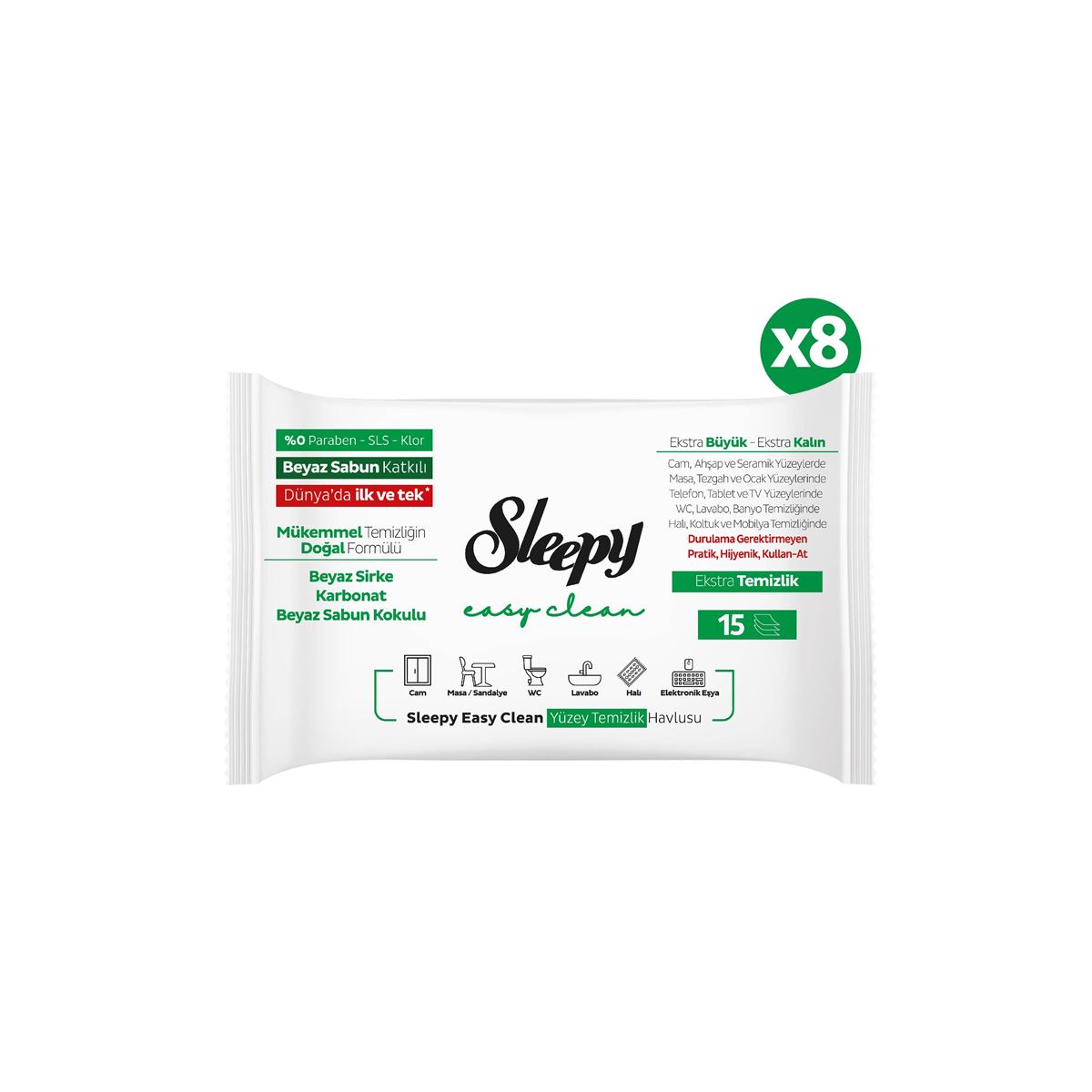 Sleepy Easy Clean Yüzey Temizlik Havlusu&Mendili Seyahat Boy 8x15 (120 Yaprak)