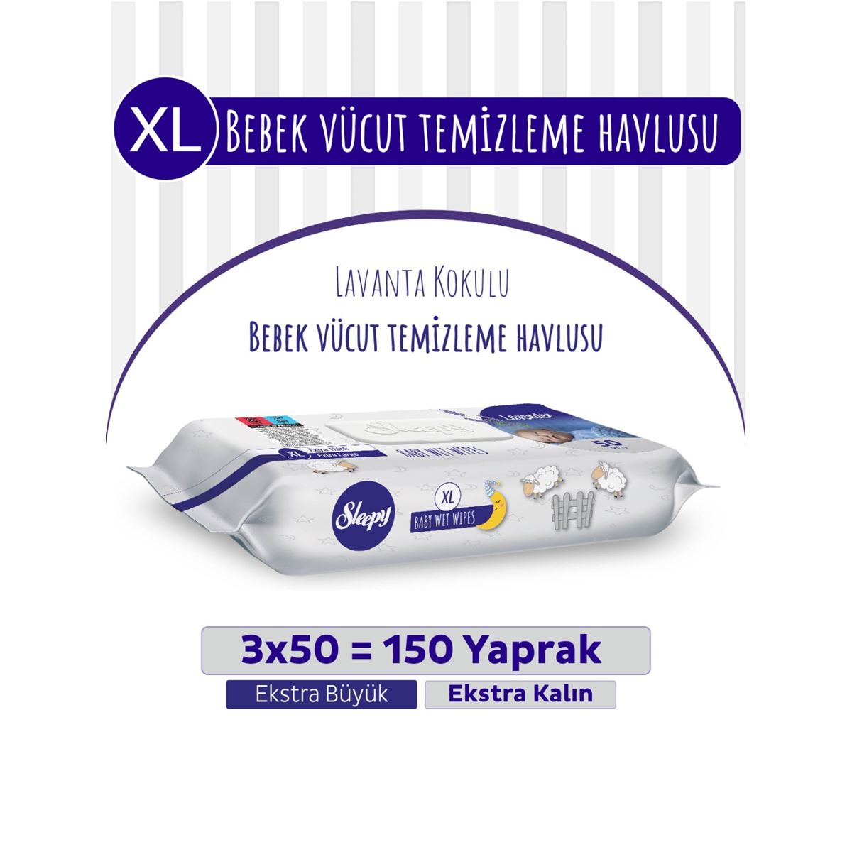 XL Lavanta Kokulu Bebek Vücut Temizleme Havlusu 3x50(150 Yaprak)