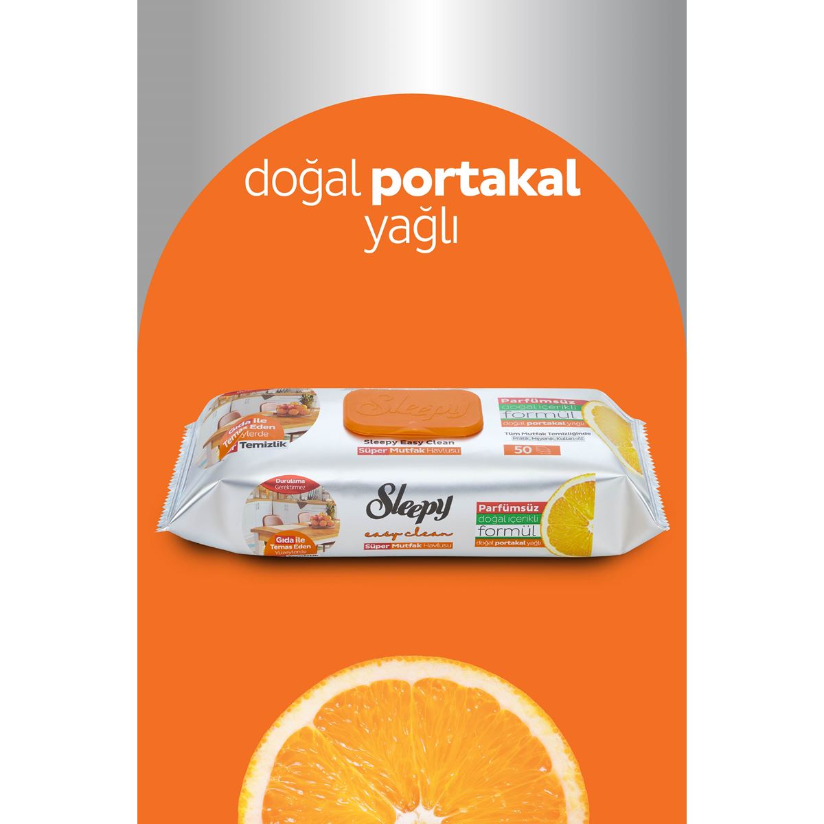 Sleepy Easy Clean Süper Yüzey Temizlik Mutfak Havlusu&Mendili Portakal Yağlı 50 Yaprak