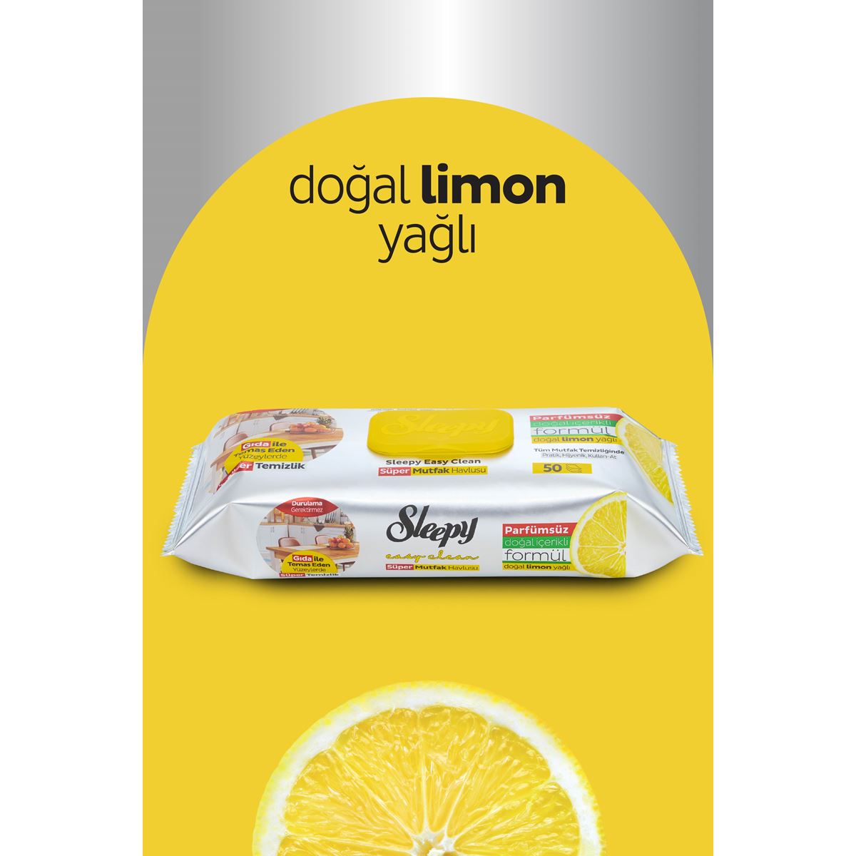 Sleepy Easy Clean Süper Yüzey Temizlik Mutfak Havlusu&Mendili Limon Yağlı 50 Yaprak
