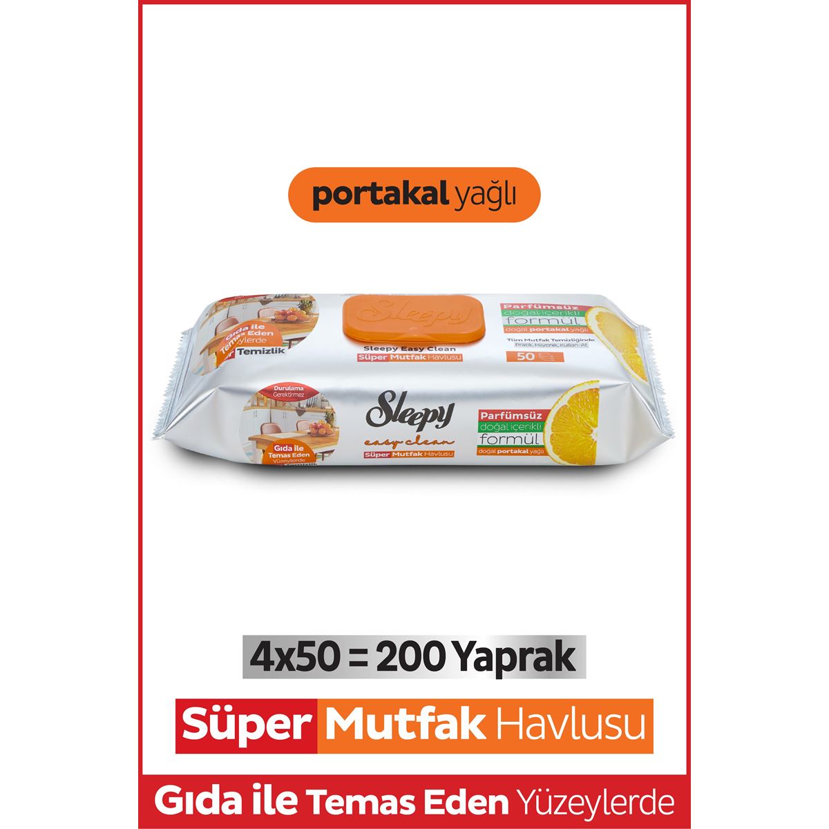 Easy Clean Süper Yüzey Temizlik Mutfak Havlusu&Mendili Portakal Yağlı 4X50 (200 Yaprak)