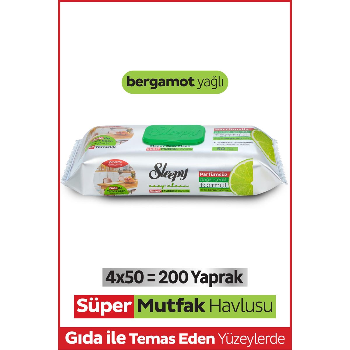 Easy Clean Süper Yüzey Temizlik Mutfak Havlusu&Mendili Bergamot Yağlı 4X50 (200 Yaprak)