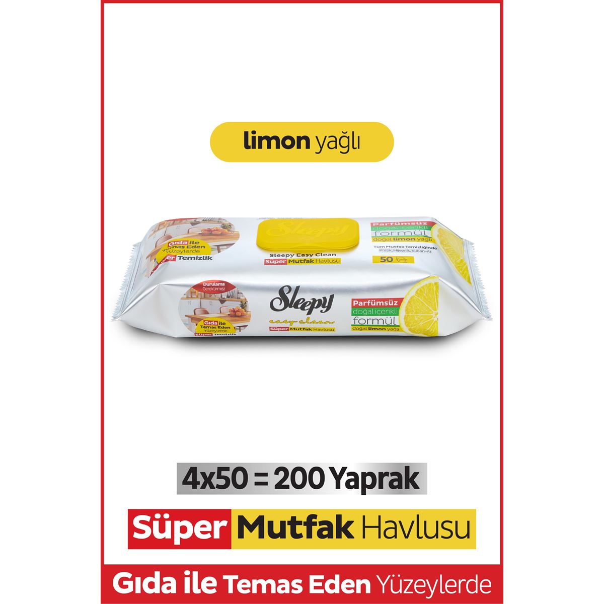 Easy Clean Süper Yüzey Temizlik Mutfak Havlusu&Mendili Limon Yağlı 4X50 (200 Yaprak)