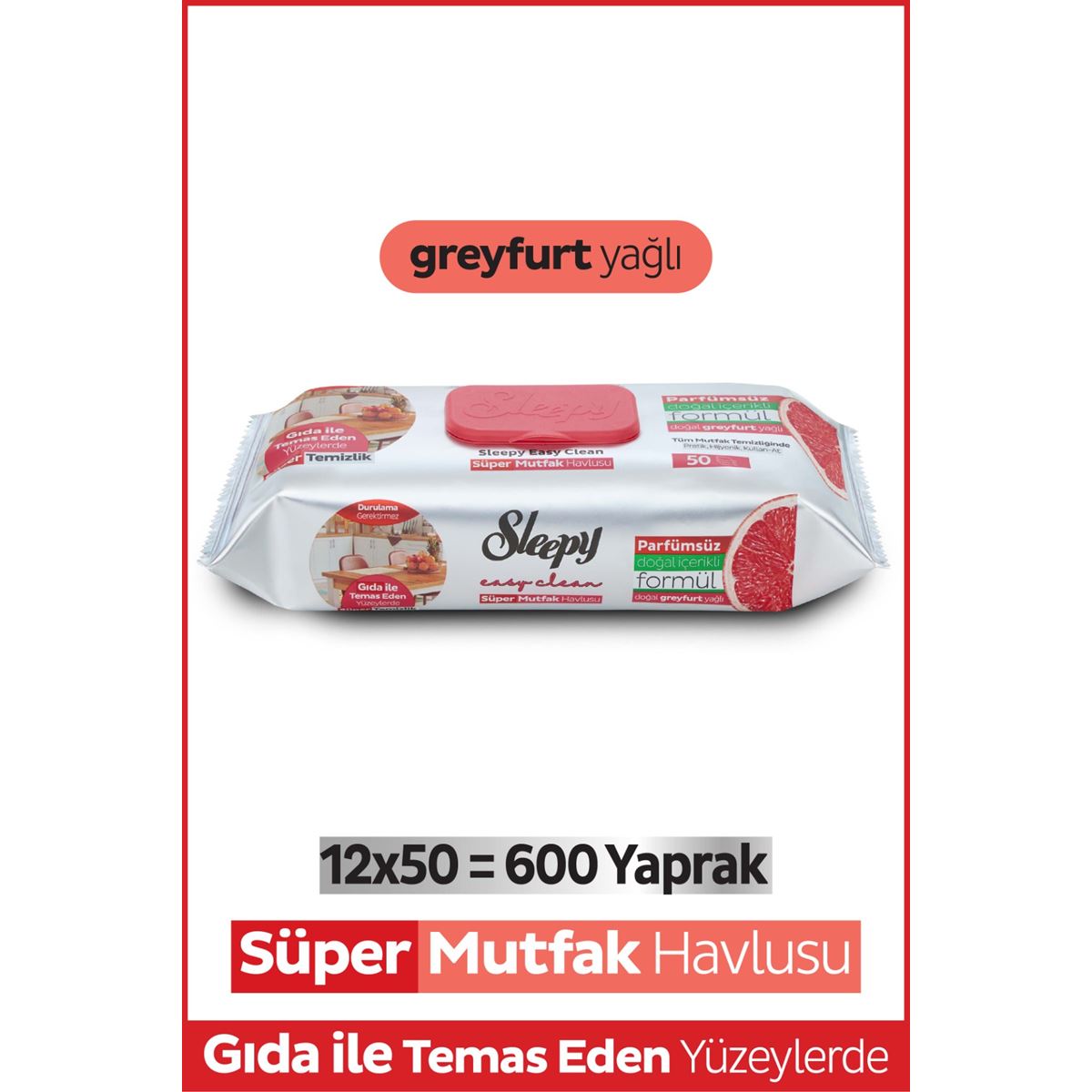 Sleepy Easy Clean Süper Mutfak Havlusu  Greyfurt Yağlı 12x50 (600 Yaprak)