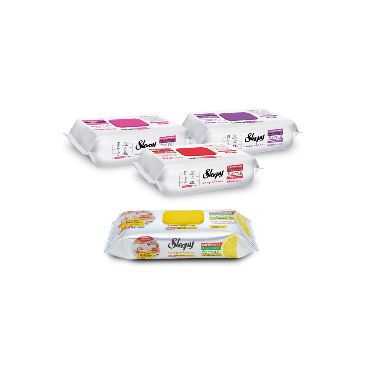 Sleepy Easy Clean Çiçek Serisi&Limon Yağlı Süper Mutfak Yüzey Temizlik Havlusu&Mendili(3x100+50)