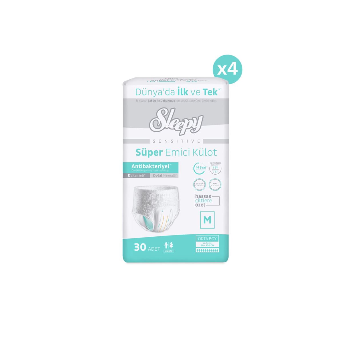Sleepy Sensitive Antibakteriyel Emici Külot Medium 30x4 120 Adet
