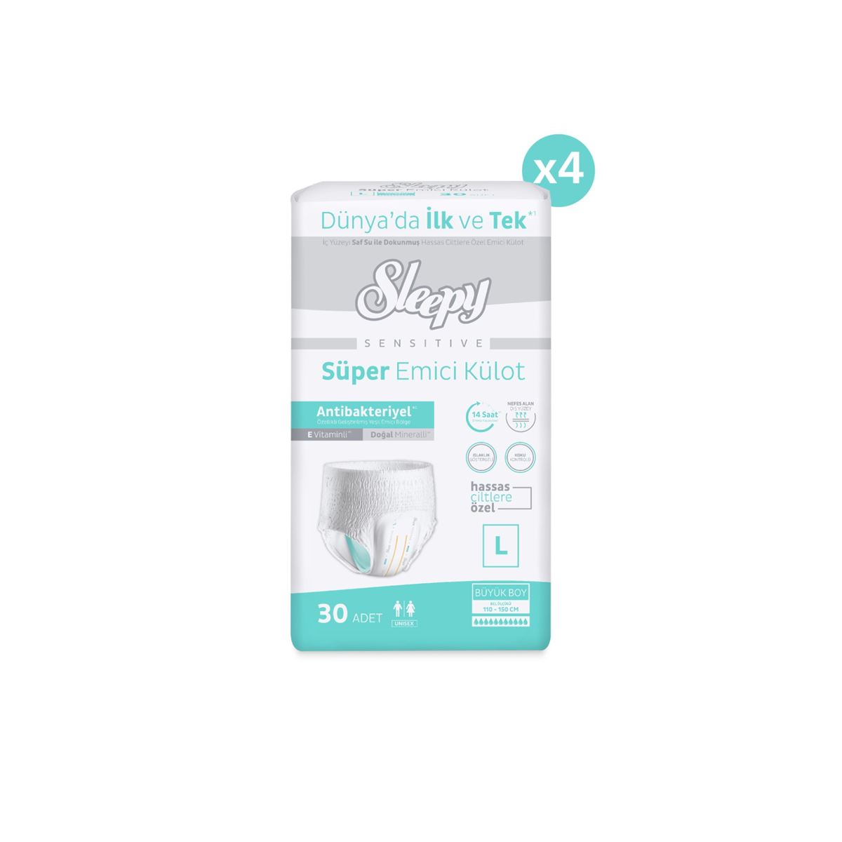 Sleepy Sensitive Antibakteriyel Emici Külot Large 30x4 120 Adet
