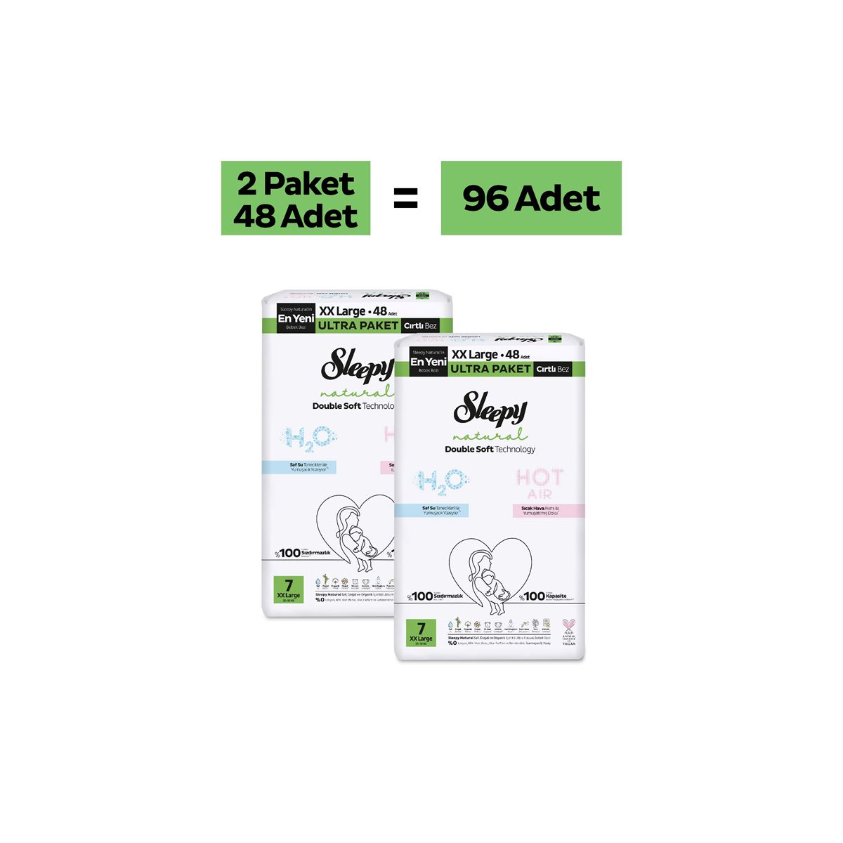 Sleepy Natural Double Soft Ultra Paket Bebek Bezi 7 Numara Xxlarge 96 Adet