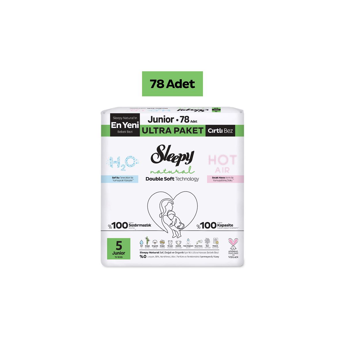 Sleepy Natural Double Soft Ultra Paket Bebek Bezi 5 Numara Junior 78 Adet