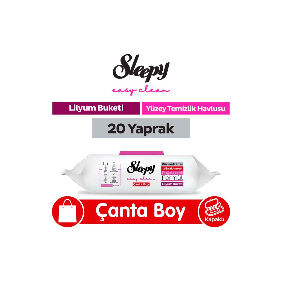 Sleepy Easy Clean Lilyum Buketi Yüzey Temizlik Havlusu Çanta Boy 20 Yaprak