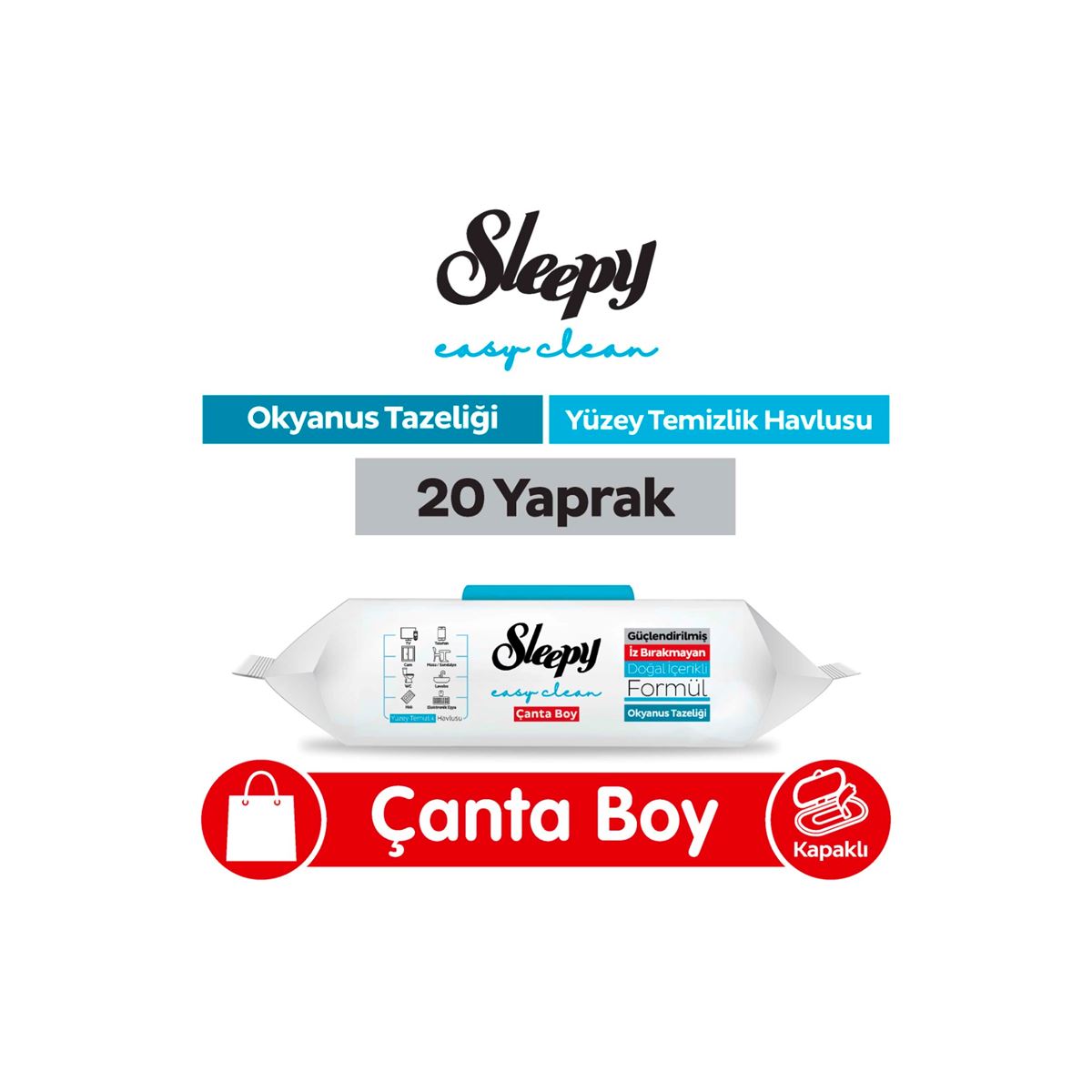 Sleepy Easy Clean Okyanus Tazeliği Yüzey Temizlik Havlusu Çanta Boy 20 Yaprak