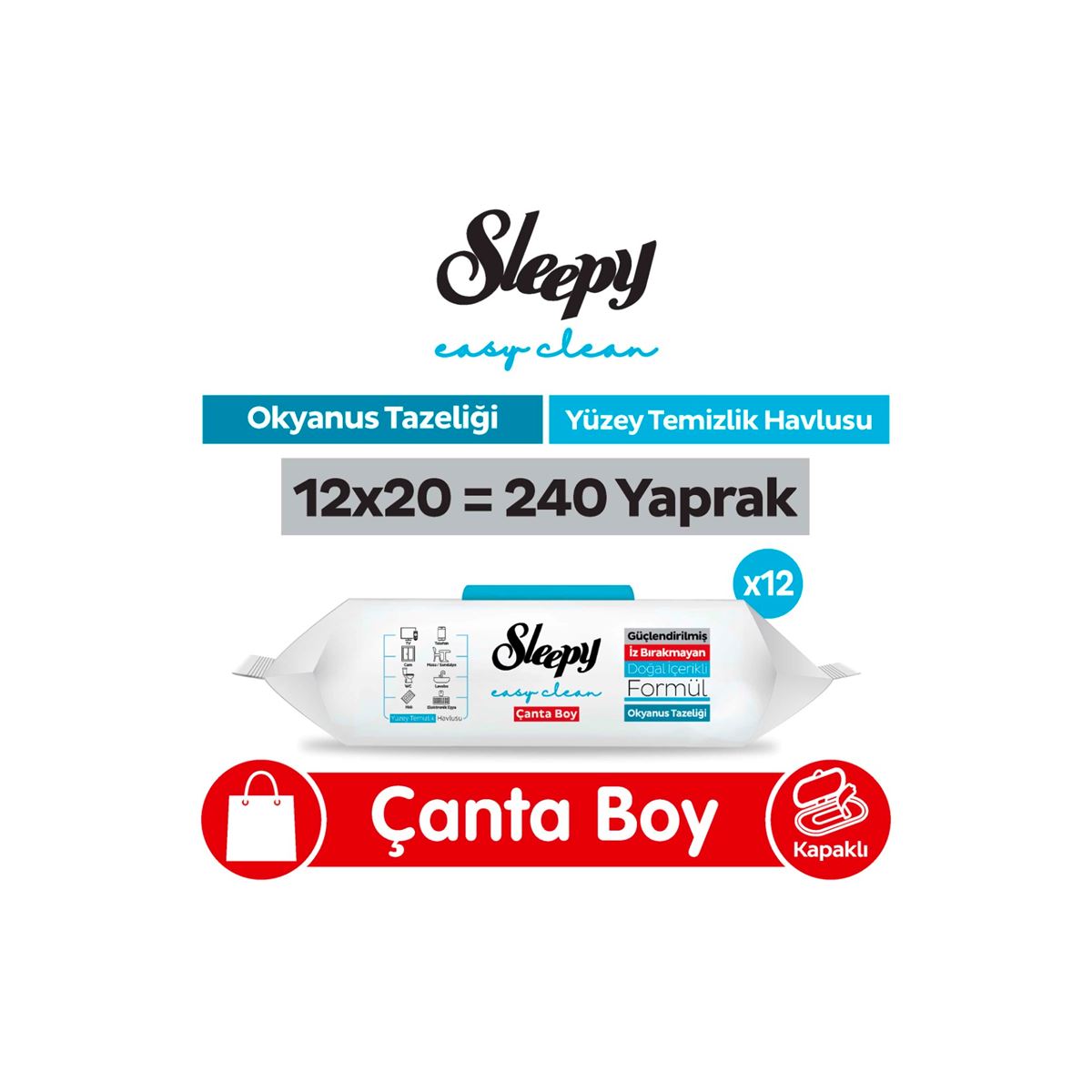 Sleepy Easy Clean Okyanus Tazeliği Yüzey Temizlik Havlusu Çanta Boy 12x20 (240 Yaprak)