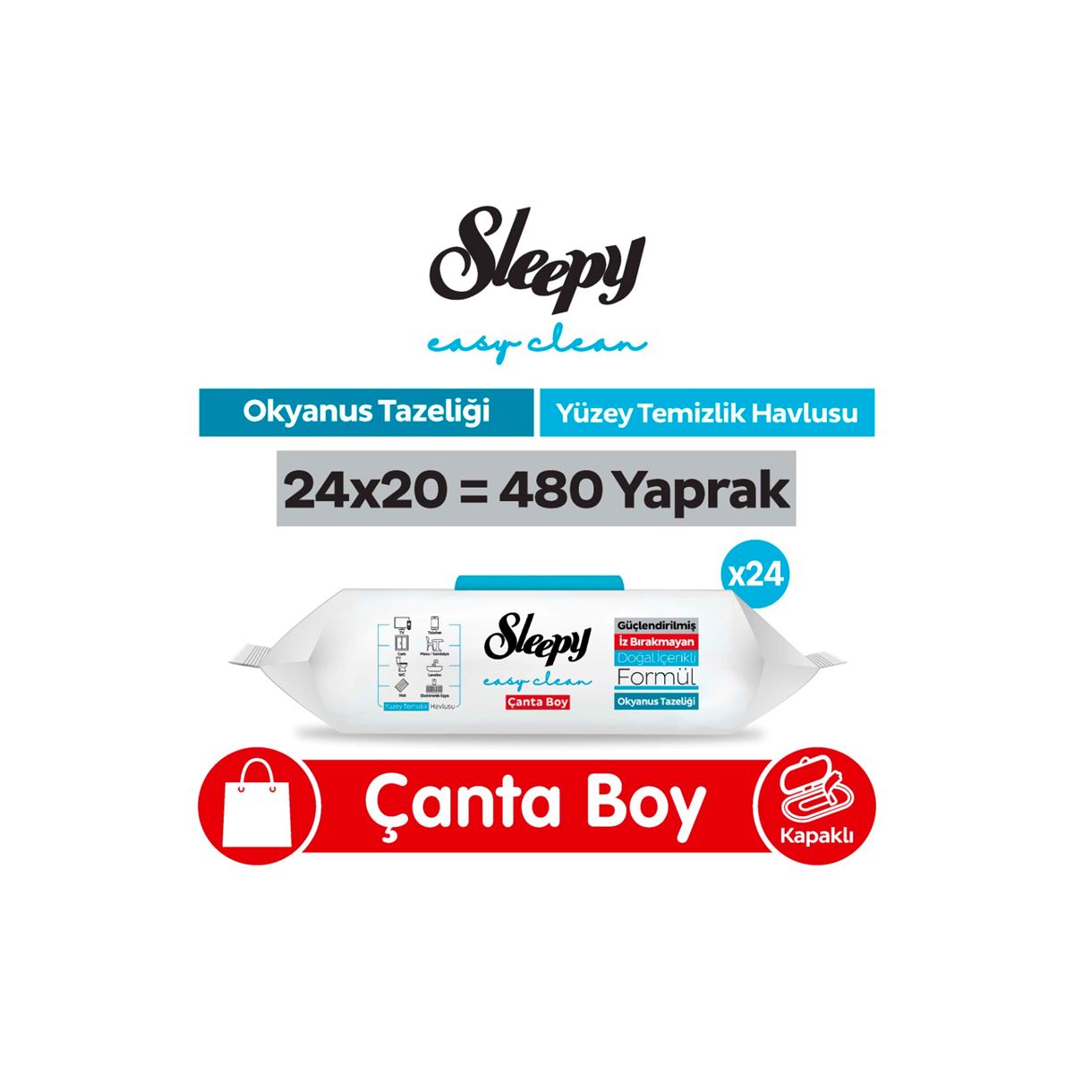 Sleepy Easy Clean Okyanus Tazeliği Yüzey Temizlik Havlusu Çanta Boy 24x20 (480 Yaprak)