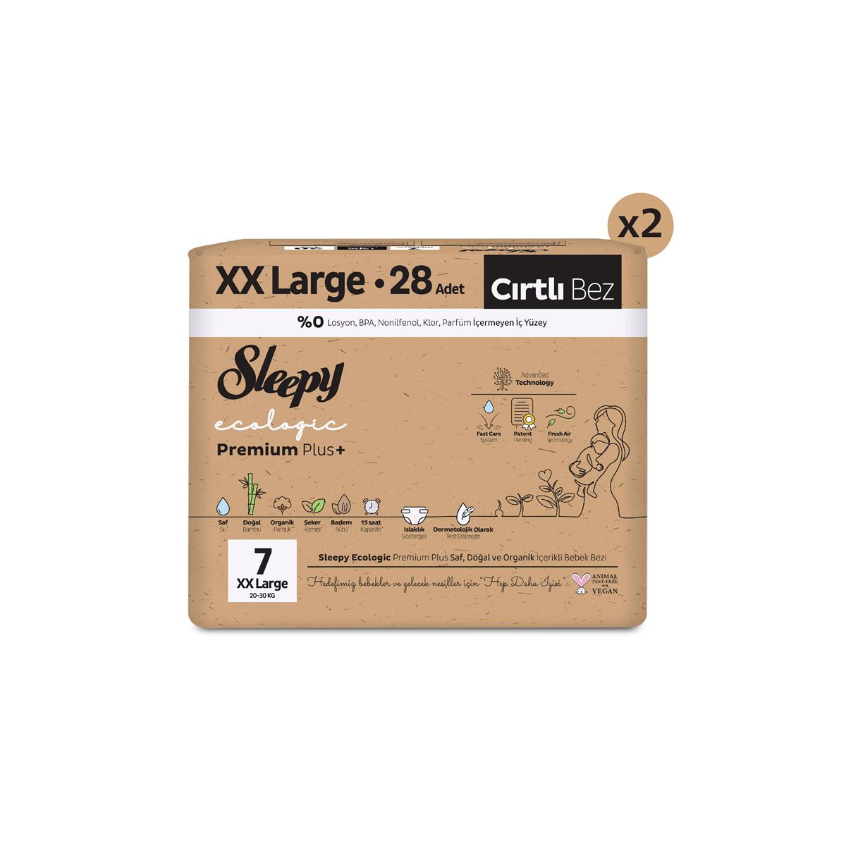 Sleepy Ecologic Premium Plus Süper Paket Bebek Bezi 7 Numara Xxlarge 56 Adet