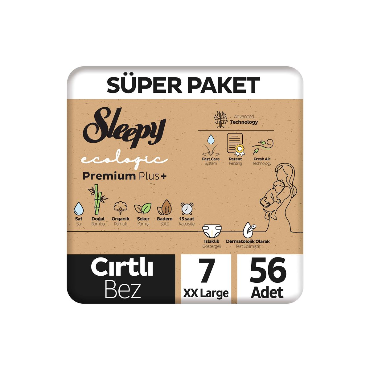 Sleepy Ecologic Premium Plus Süper Paket Bebek Bezi 7 Numara Xxlarge 56 Adet