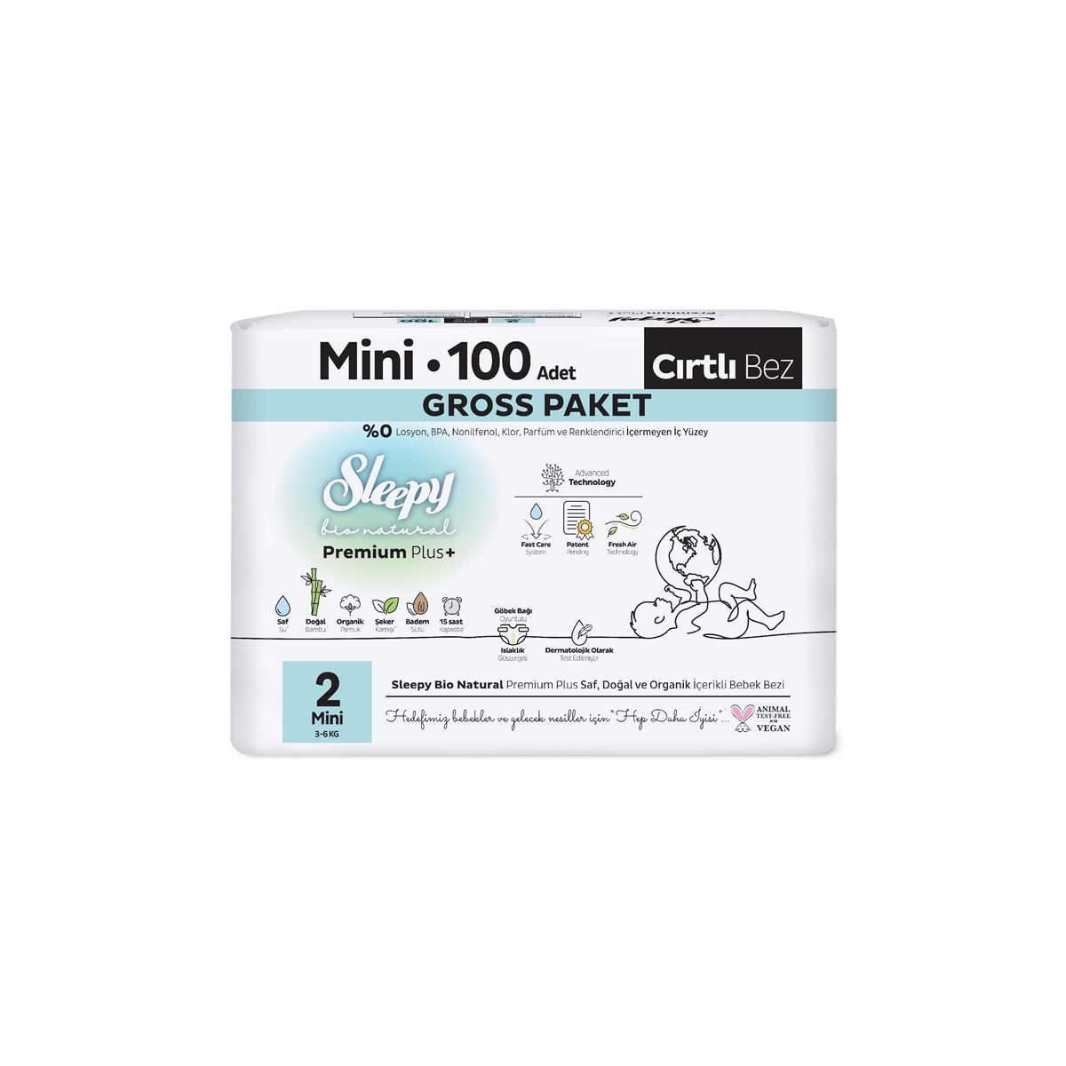 Sleepy Bio Natural Premium Plus Gross Paket Bebek Bezi 2 Numara Mini 100 Adet