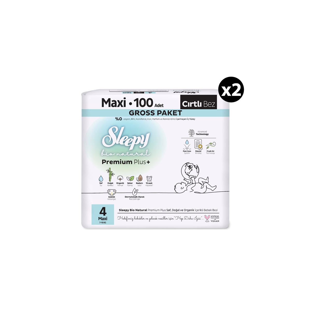 Sleepy Bio Natural Premium Plus Gross Paket Bebek Bezi 4 Numara Maxi 200 Adet