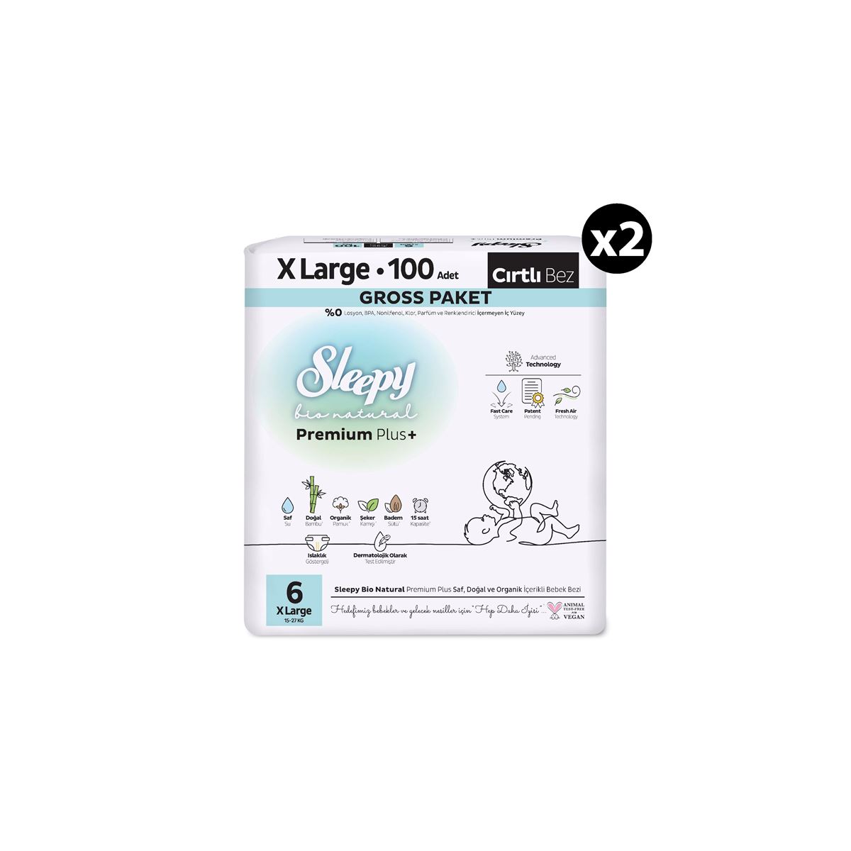 Sleepy Bio Natural Premium Plus Gross Paket Bebek Bezi 6 Numara Xlarge 200 Adet