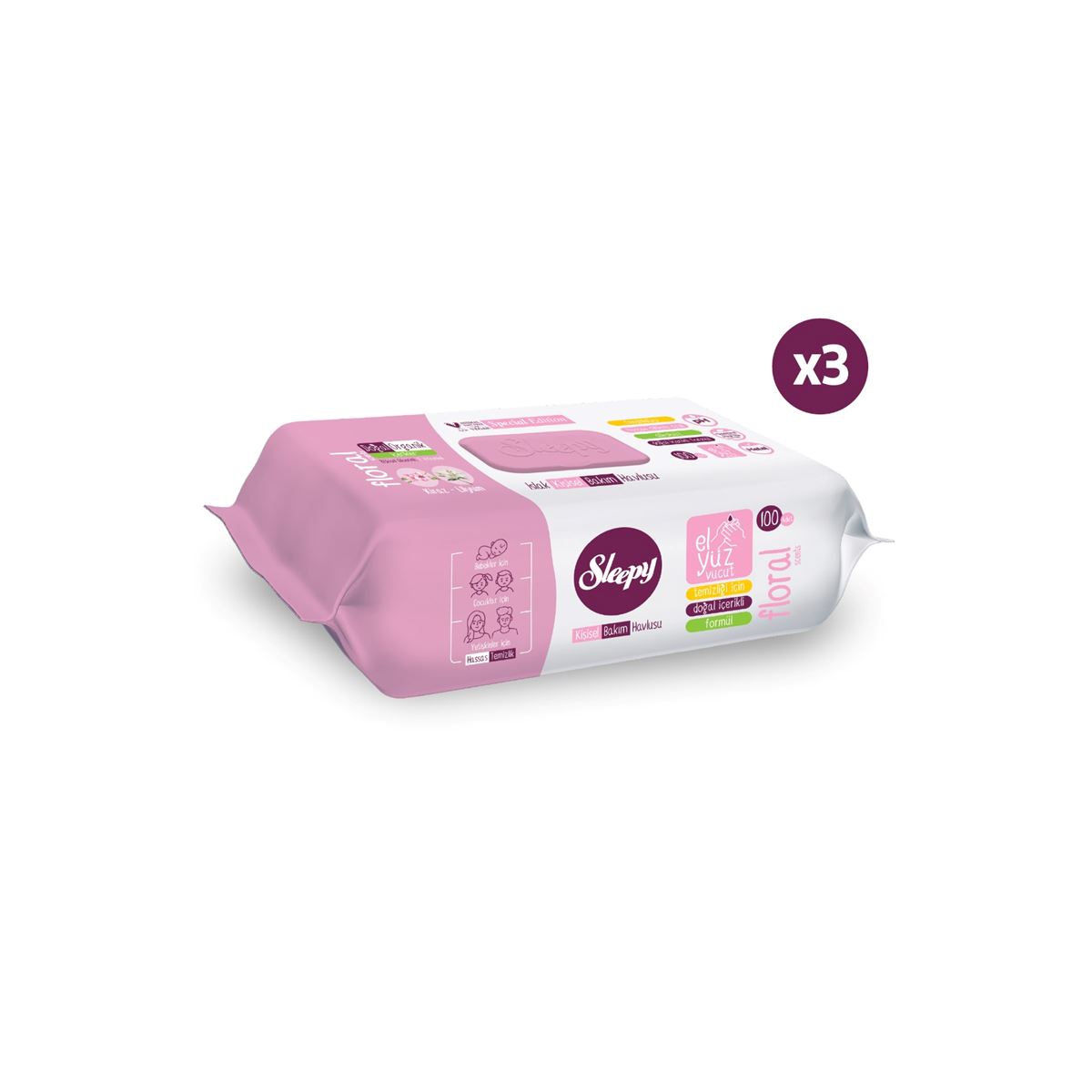 Sleepy Floral Kişisel Bakım Havlusu 3x100 (300 Yaprak)