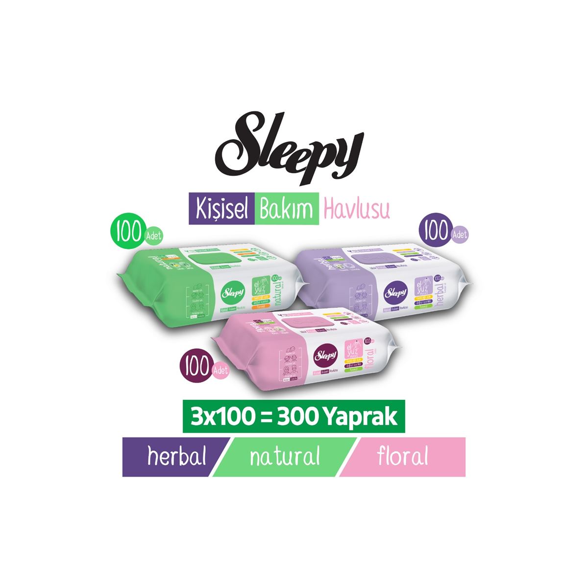 Sleepy Kişisel Bakım Havlusu Karma Paket 3x100 (300 Yaprak)