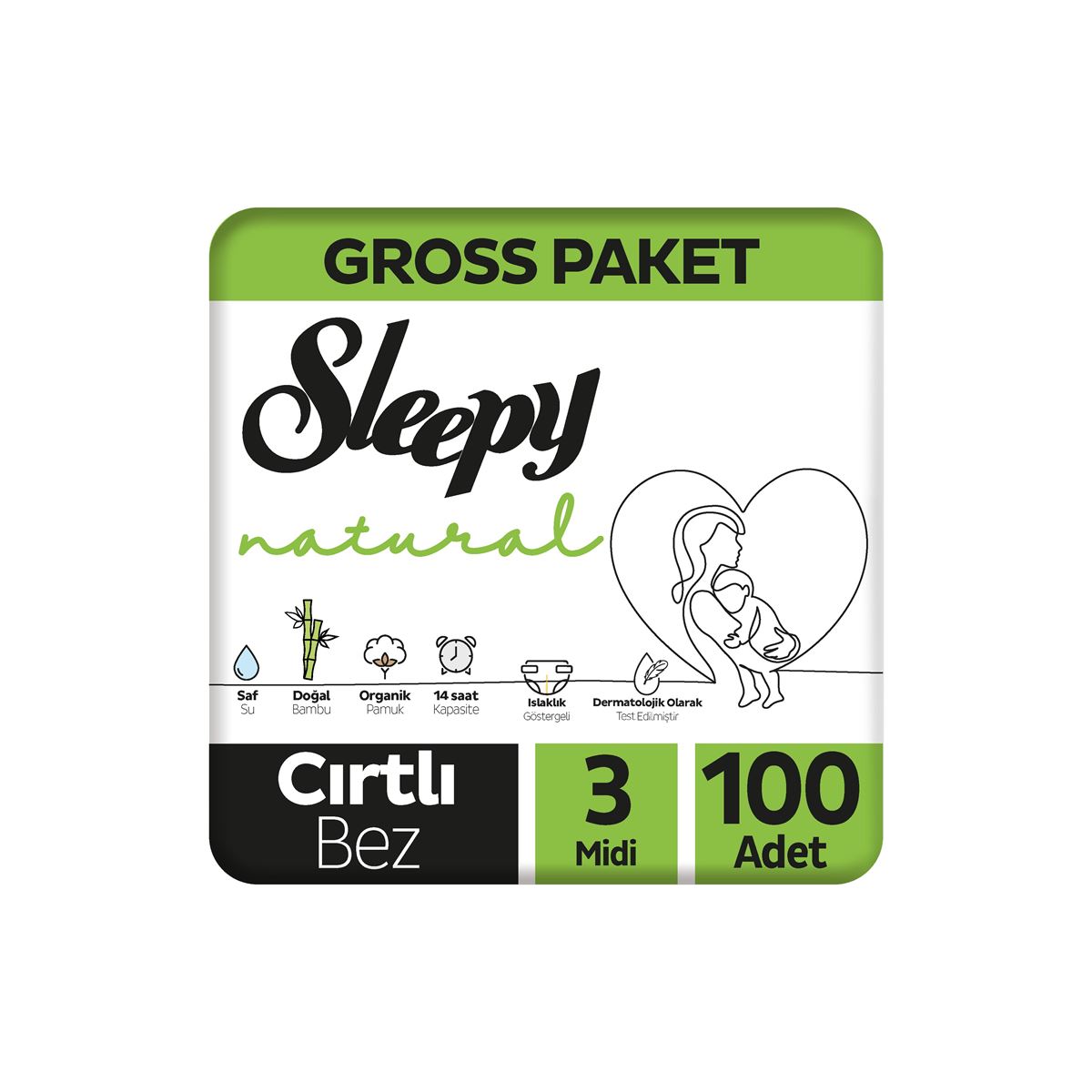 Sleepy Natural Gross Paket Bebek Bezi 3 Numara Midi 100 Adet