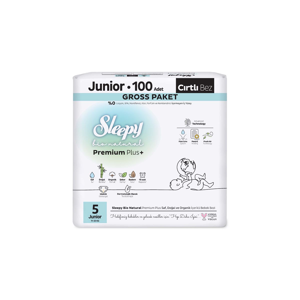 Sleepy Bio Natural Premium Plus Gross Paket Bebek Bezi 5 Numara Junior 100 Adet